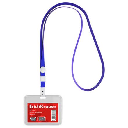 Бейдж горизонтальный ERICH KRAUSE (85х54 мм), корпус прозрачный, цвет ленты синий, 63725