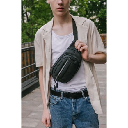 Сумка на пояс HEIKKI PROMPT (ХЕЙКИ), 2 отделения, регулируемый ремень, светоотражающие элементы, черная, 35х14х4см, 273922