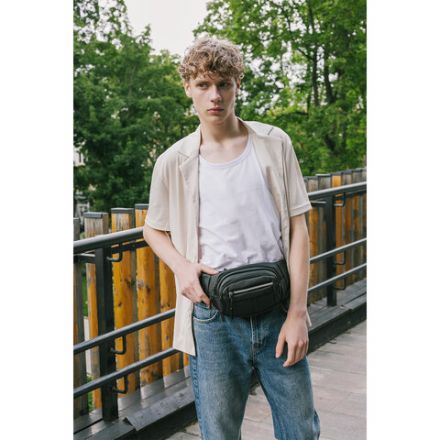 Сумка на пояс HEIKKI PROMPT (ХЕЙКИ), 2 отделения, регулируемый ремень, светоотражающие элементы, черная, 35х14х4см, 273922