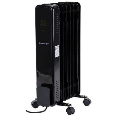 Обогреватель масляный BRASSON (БРАССОН) BOR-9 TOUCH, 9 секций, 2000 Вт, 3 режима, сенсор, пульт ДУ, черный, 457778