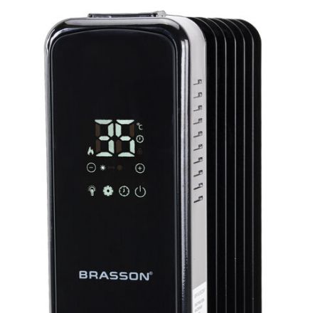 Обогреватель масляный BRASSON (БРАССОН) BOR-9 TOUCH, 9 секций, 2000 Вт, 3 режима, сенсор, пульт ДУ, черный, 457778