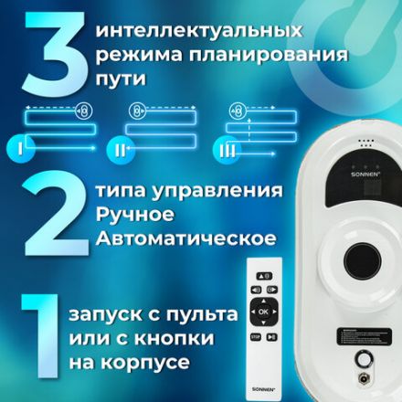 Робот-мойщик окон SONNEN Tech RWC-122 UltraClear, датчик от падения, 26 салфеток, пульт ДУ, 456235