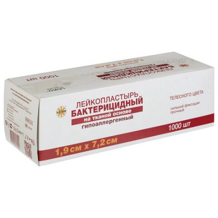Лейкопластырь бактерицидный 1,9х7,2 см телесного цвета на тканевой основе, LEIKO, 213175