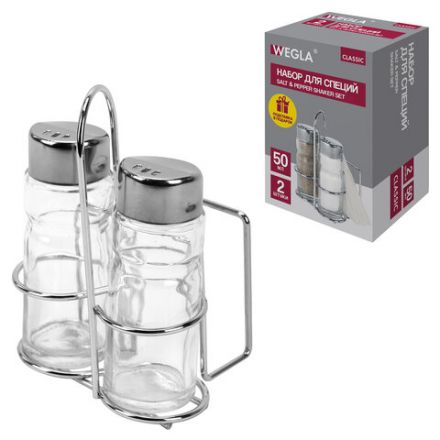 Набор для специй 2х50 мл, CLASSIC, салфетница/подставка + солонка + перечница, WEGLA (ВЕГЛА), 700229