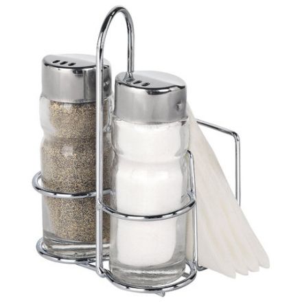Набор для специй 2х50 мл, CLASSIC, салфетница/подставка + солонка + перечница, WEGLA (ВЕГЛА), 700229