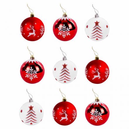 Шары ёлочные 9 шт., 8 см, "Русская Зима", пластик, цвет: красный/белый, ЗОЛОТАЯ СКАЗКА, 591986