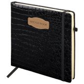 Скетчбук, слоновая кость 140 г/м2, 200х200 мм, 80 л., КОЖЗАМ, резинка, BRAUBERG ART CLASSIC, CROCO, черный, 116472