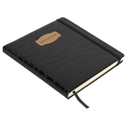 Скетчбук, слоновая кость 140 г/м2, 200х200 мм, 80 л., КОЖЗАМ, резинка, BRAUBERG ART CLASSIC, CROCO, черный, 116472