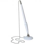 Ручка шариковая настольная OfficeSpace синяя, 0,7мм, белый корпус, металлическая цепочка