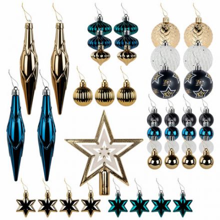 Шары ёлочные НАБОР 44 предмета, "Aurora", бирюзовый/золото, пластик, ЗОЛОТАЯ СКАЗКА, 592173 Шары ёлочные НАБОР 44 предмета, "Aurora", бирюзовый/золото, пластик, ЗОЛОТАЯ СКАЗКА, 592173