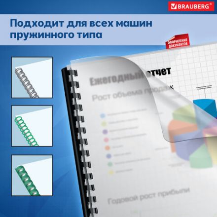 Обложки пластиковые для переплета, А4, КОМПЛЕКТ 100 шт., 150 мкм, матово-прозрачные, BRAUBERG, 532160 Обложки пластиковые для переплета, А4, КОМПЛЕКТ 100 шт., 150 мкм, матово-прозрачные, BRAUBERG, 532160