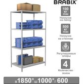 Стеллаж металлический BRABIX "MS Plus-185/60-4", 1850х1000х600 мм, 4 полки, регулируемые опоры, 291107, S241BR156402 Стеллаж металлический BRABIX "MS Plus-185/60-4", 1850х1000х600 мм, 4 полки, регулируемые опоры, 291107, S241BR156402