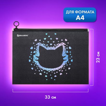 Папка для тетрадей BRAUBERG А4, 1 отделение, пластик, на zip-lock молнии, "Pretty face", 273319