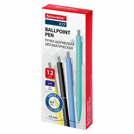 Ручка шариковая автоматическая BRAUBERG X17 COLOR, СИНЯЯ, стандартный узел 0,7 мм, линия письма 0,5 мм, 144154 Ручка шариковая автоматическая BRAUBERG X17 COLOR, СИНЯЯ, стандартный узел 0,7 мм, линия письма 0,5 мм, 144154