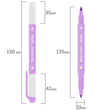 Набор текстовыделителей двусторонних 6 ПАСТЕЛЬНЫХ ЦВЕТОВ, BRAUBERG "TWIN PASTEL", линия 1-5 мм, 152518