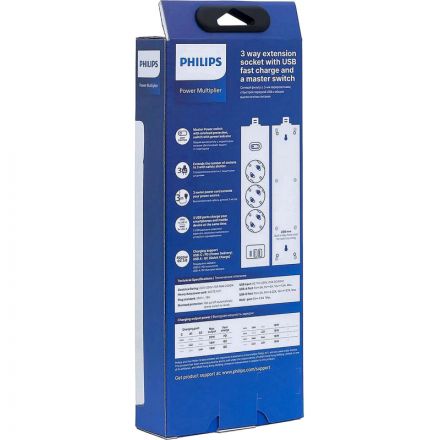 Сетевой фильтр Philips CHP4336BB/51 3р/3м с USB, 10А, черный