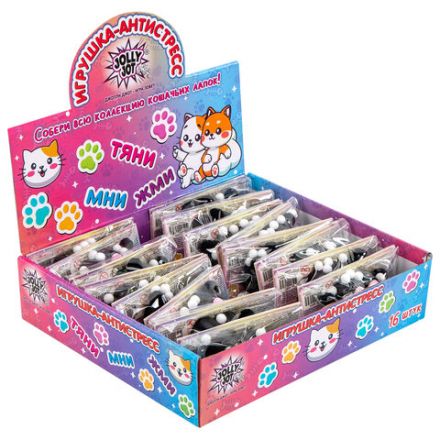 Игрушка-антистресс "КОШАЧЬЯ ЛАПКА С РЫБКОЙ", 7х6 см, черно-розовая, дисплей, JOLLY JOT (ДЖОЛЛИ ДЖОТ), 665773