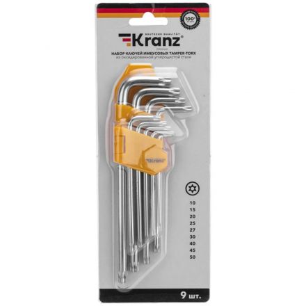 Набор ключей имбус.Tamper-Torx KRANZ 9шт ТТ10-50 закал. удл ник. KR-12-5221
