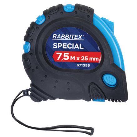 Рулетка измерительная 7,5 м х 25 мм, обрезиненный корпус, 3 фиксатора, RABBITEX (РАББИТЕКС) Special, 671355
