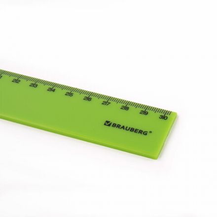 Линейка пластиковая 30 см BRAUBERG "NEON", ассорти, пакет, 210751