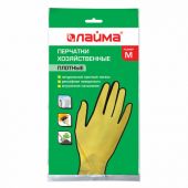 Перчатки МНОГОРАЗОВЫЕ латексные LAIMA "ЛЮКС", хлопчатобумажное напыление, ПЛОТНЫЕ, размер 7-8, M (средний), желтые, вес 50 г, 600555