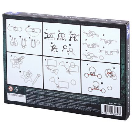 Головоломки металлические большие ЗОЛОТАЯ СКАЗКА, набор 6 штук, MEDIUM level, 664926