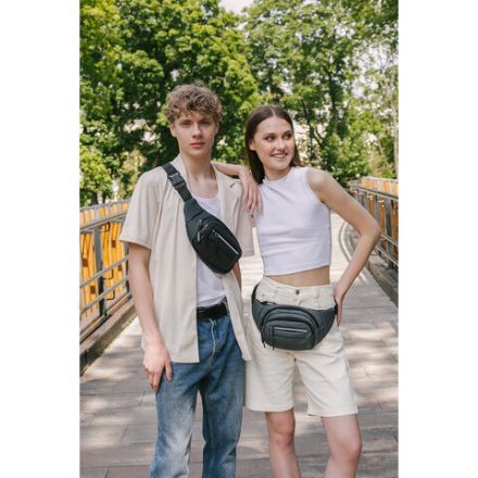 Сумка на пояс HEIKKI PROMPT (ХЕЙКИ), 2 отделения, регулируемый ремень, светоотражающие элементы, серая, 35х14х4см, 273925