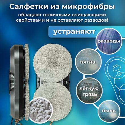 Робот-мойщик окон с автораспылением SONNEN Tech RWC-123 SPRAY, датчик от падения, 26 салфеток, пульт ДУ, 456236