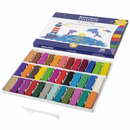 Пластилин классический BRAUBERG "АКАДЕМИЯ КЛАССИЧЕСКАЯ", 36 цветов, 720 г, СТЕК, ВЫСШЕЕ КАЧЕСТВО, 106425