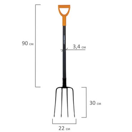 Вилы садовые стальные 22х30 см, ОБЩАЯ ДЛИНА 120 см, черенок сталь, V-ручка, RABBITEX (РАББИТЕКС) "STRONG METAL", 700490