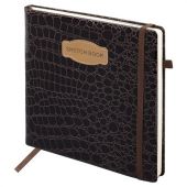 Скетчбук, слоновая кость 140 г/м2, 200х200 мм, 80 л., КОЖЗАМ, резинка, BRAUBERG ART CLASSIC, CROCO, коричневый, 116473