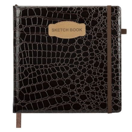Скетчбук, слоновая кость 140 г/м2, 200х200 мм, 80 л., КОЖЗАМ, резинка, BRAUBERG ART CLASSIC, CROCO, коричневый, 116473
