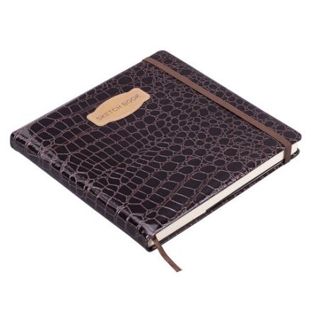 Скетчбук, слоновая кость 140 г/м2, 200х200 мм, 80 л., КОЖЗАМ, резинка, BRAUBERG ART CLASSIC, CROCO, коричневый, 116473