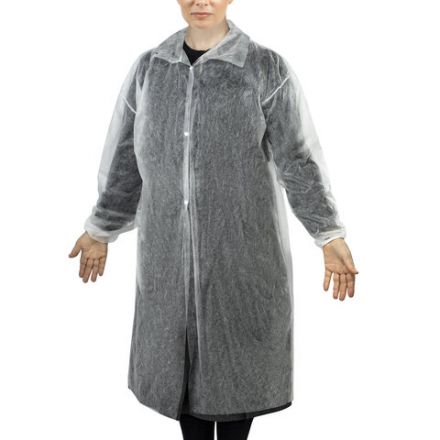 Халат одноразовый белый на кнопках КОМПЛЕКТ 10 шт., XL, 52-54 размер, 110 см, рукав на резинке, 20 г/м2, СНАБЛАЙН