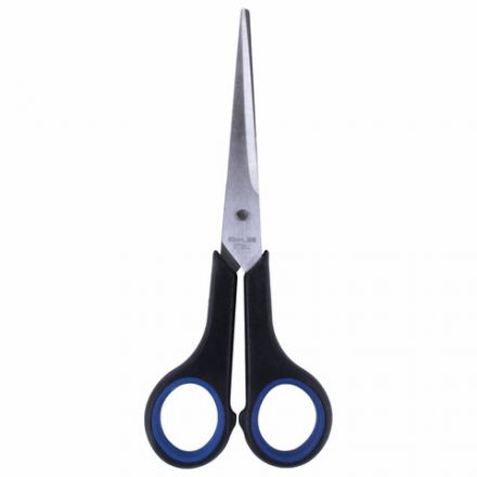 Ножницы BRAUBERG "Soft Grip", 165 мм, черно-синие, резиновые вставки, 3-х сторонняя заточка, 230761