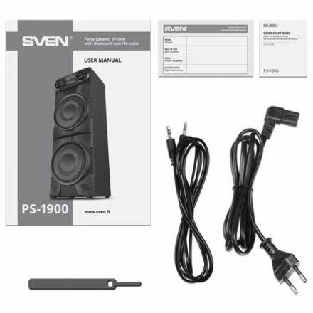 Колонка портативная SVEN PS-1900, 1000 Вт, TWS, Bluetooth, FM, USB, LED-дисплей, черная, SV-022037