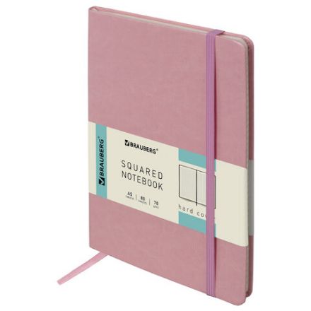 Блокнот А5 (148x218 мм), BRAUBERG "Metropolis Special", под кожу, 80 л., резинка, клетка, розовый, 111579