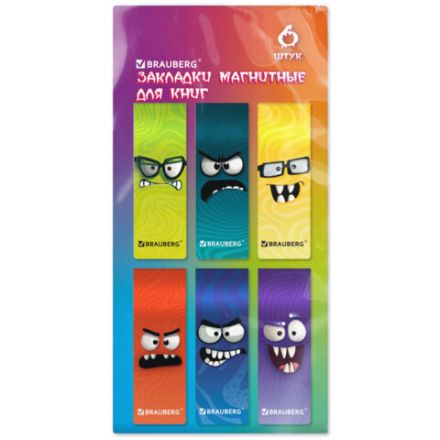 Закладки для книг МАГНИТНЫЕ, "МОНСТРИКИ", набор 6 штук, 60x20 мм, BRAUBERG, 116995 Закладки для книг МАГНИТНЫЕ, "МОНСТРИКИ", набор 6 штук, 60x20 мм, BRAUBERG, 116995
