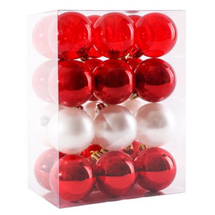 Шары ёлочные 24 шт., 5 см, "Eden Colors", пластик, цвет: красный/жемчужный, ЗОЛОТАЯ СКАЗКА, 591978