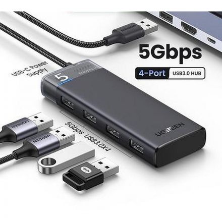 Разветвитель USB UGREEN CM653 (15548) 4-Port USB-A Hub, черный