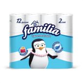 Бумага туалетная бытовая, спайка 12 шт., 2-слойная (12х15 м), FAMILIA CLASSIC, белая, 5070655