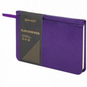 Еженедельник недатированный МАЛЫЙ ФОРМАТ 95х155 мм, А6, BRAUBERG "Iguana", под кожу, 64 л., сиреневый, 114482