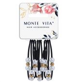 Резинки для волос НАБОР 3 шт., 0,2х14 см, с жемчужинами, чёрные, MONTE VITA (МОНТЕ ВИТА), 457053