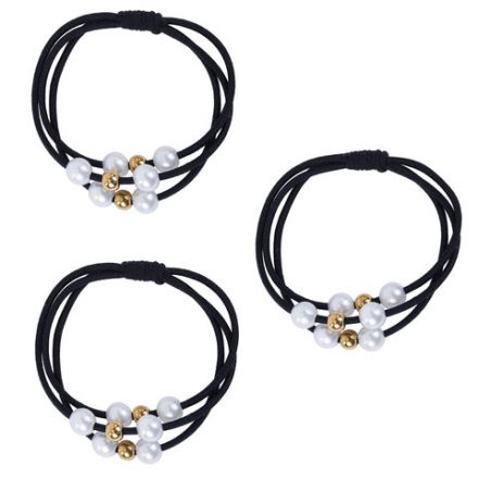 Резинки для волос НАБОР 3 шт., 0,2х14 см, с жемчужинами, чёрные, MONTE VITA (МОНТЕ ВИТА), 457053
