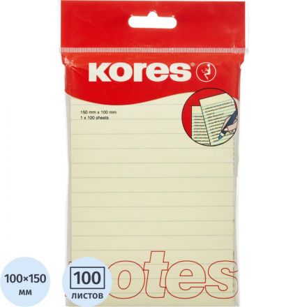 Стикеры Kores 100x150 мм пастельные желтые в линейку (1 блок, 100 листов)