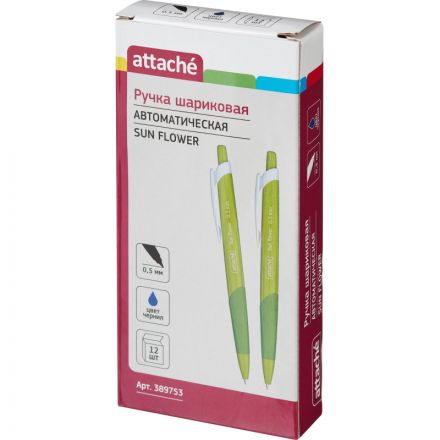 Ручка шариковая автоматическая Attache Sun Flower синяя (зеленый корпус, толщина линии 0.5 мм)