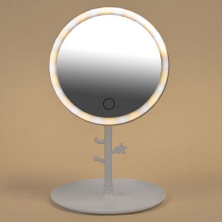 Зеркало настольное с LED-подсветкой для макияжа, диаметр 17 см, 3 режима свечения, аккумулятор 1200 mAh, цвет белый, WBZ (ВБЗ), 609330 Зеркало настольное с LED-подсветкой для макияжа, диаметр 17 см, 3 режима свечения, аккумулятор 1200 mAh, цвет белый, WBZ (ВБЗ), 609330