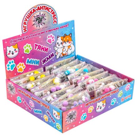 Игрушка-антистресс "КОШАЧЬЯ ЛАПКА С ПОМПОНАМИ", 7х6 см, ассорти 4 цвета, дисплей, JOLLY JOT (ДЖОЛЛИ ДЖОТ), 665774