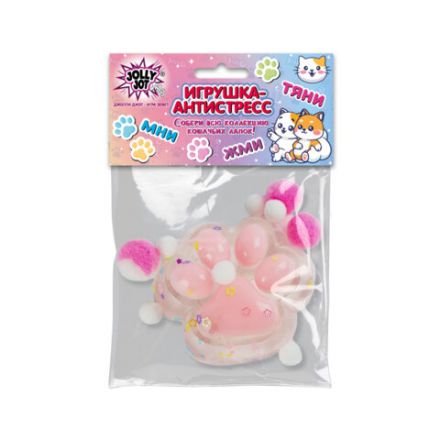 Игрушка-антистресс "КОШАЧЬЯ ЛАПКА С ПОМПОНАМИ", 7х6 см, ассорти 4 цвета, дисплей, JOLLY JOT (ДЖОЛЛИ ДЖОТ), 665774