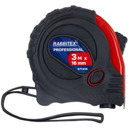 Рулетка измерительная 3 м х 16 мм, обрезиненный корпус, 3 фиксатора, RABBITEX (РАББИТЕКС) Professional, 671356